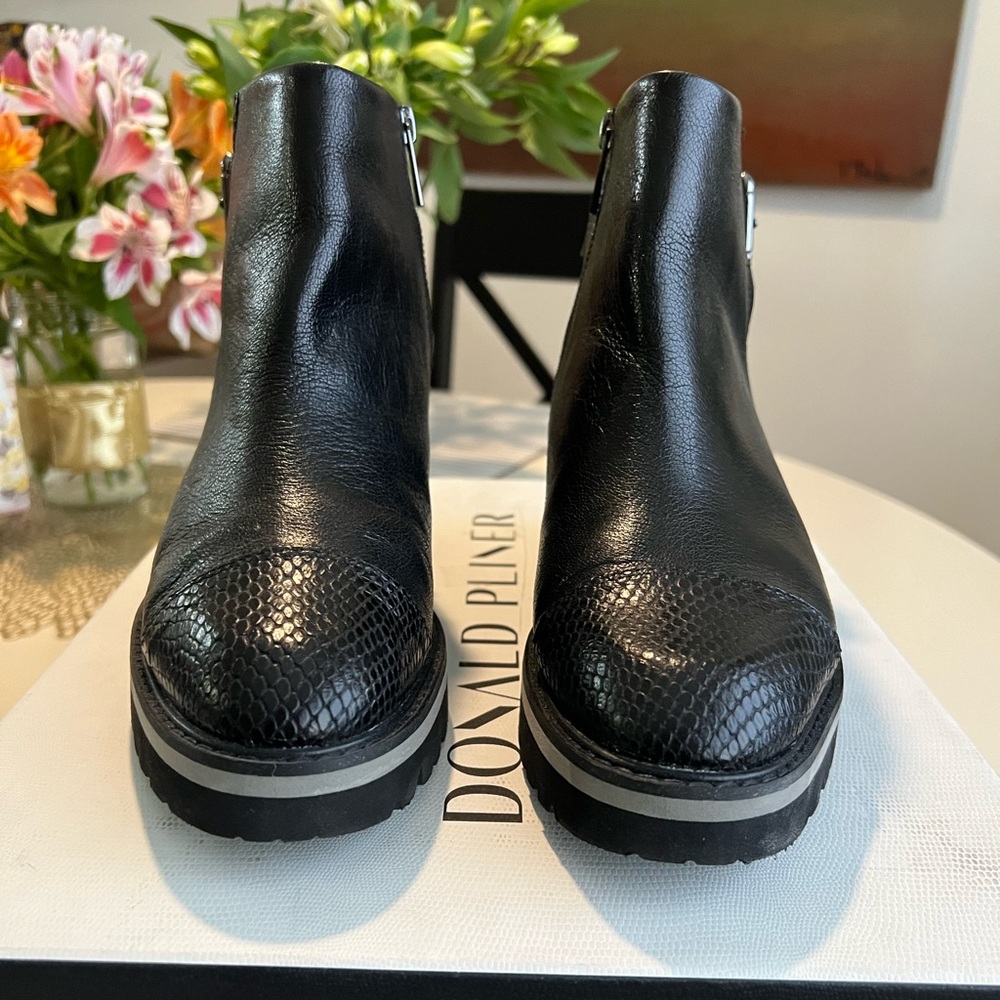 Donald Pliner Tinsley Snake Print Cap Toe Leather Wedge Booties worn once